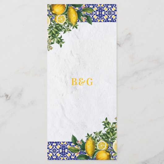 Blauer weißer, gelber Mittelmeerfleck Menükarte (Rückseite)