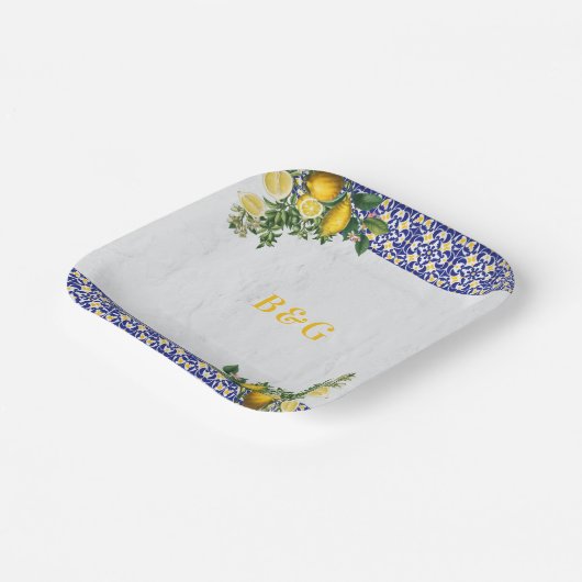 Blauer weißer, gelber Mittelmeerfleck Pappteller (Gewinkelt)