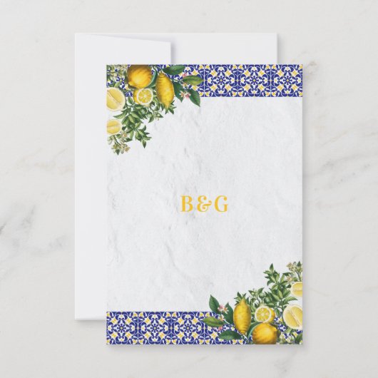 Blauer weißer, gelber Mittelmeerfleck RSVP Karte (Rückseite)