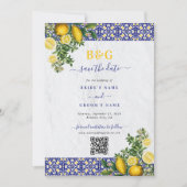 Blauer weißer, gelber Mittelmeerfleck Save The Date (Vorderseite)