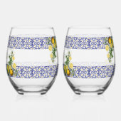 Blauer weißer, gelber Mittelmeerfleck Weinglas Ohne Stiel (Links)