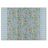 Blauer weißer Gingham, rosa Apple blühen auf Blau Schneidebrett (Vorderseite)