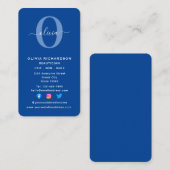 Blauer weißer Girl für vertikale Monogramm-Skriptn Visitenkarte (Vorne/Hinten)