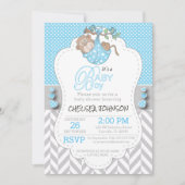 Blauer, weißer, grauer Affen - Kinderdusche Einlad Einladung (Vorderseite)