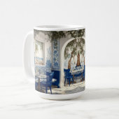 Blauer weißer Grieche Restaurant Café Stuhl gewölb Kaffeetasse (Vorderseite Links)