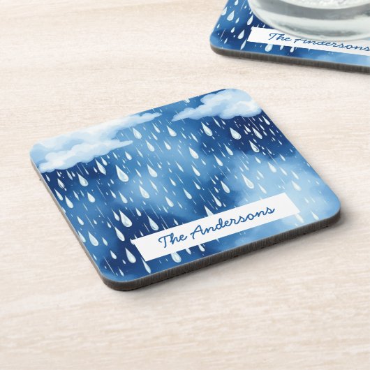 Blauer Weißer Himmel Regen Droptern Muster Getränkeuntersetzer (Linke Seite)
