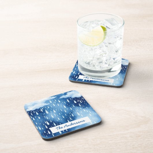 Blauer Weißer Himmel Regen Droptern Muster Getränkeuntersetzer (Rechte Seite)