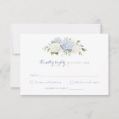Blauer weißer Hydrangea Wedding RSVP Einladung (Vorderseite)