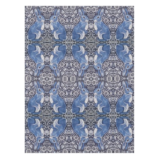 Blauer Weißer Kaninchen Blumenzauber Tischdecke (Vorderseite)