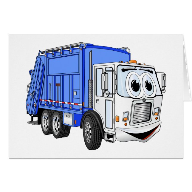 Blauer weißer Lächeln Garbage Truck Cartoon (Vorderseite (Horizontal))