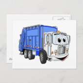 Blauer weißer Lächeln Garbage Truck Cartoon Postkarte (Vorne/Hinten)