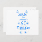 Blauer weißer Lila-Schuh 60. Geburtstag Blumenname Ankündigungspostkarte (Vorne/Hinten)