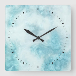 Blauer weißer Marmoreffekt Quadratische Wanduhr