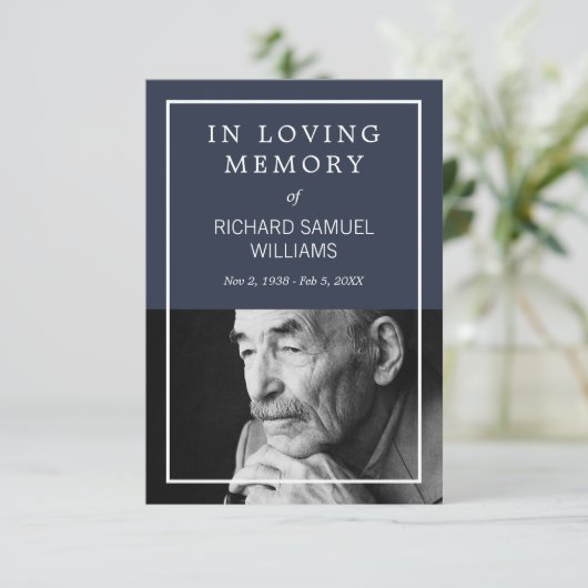 Blauer weißer Minimal-Foto-Gebetskarte Begleitkarte (Stehend Vorderseite)