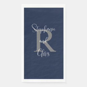 Blauer weißer Name Monogram Handtuch Serviette