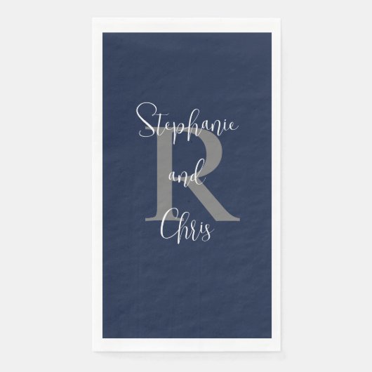 Blauer weißer Name Monogram Handtuch Serviette (Vorderseite)