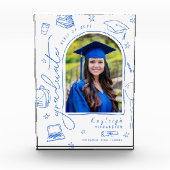 Blauer, weißer Retro-Hand gezogener Abschluss Foto (Vorderseite)