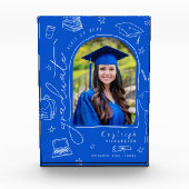 Blauer, weißer Retro-Hand gezogener Abschluss Foto (Vorderseite)