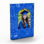 Blauer, weißer Retro-Hand gezogener Abschluss Foto (Links)