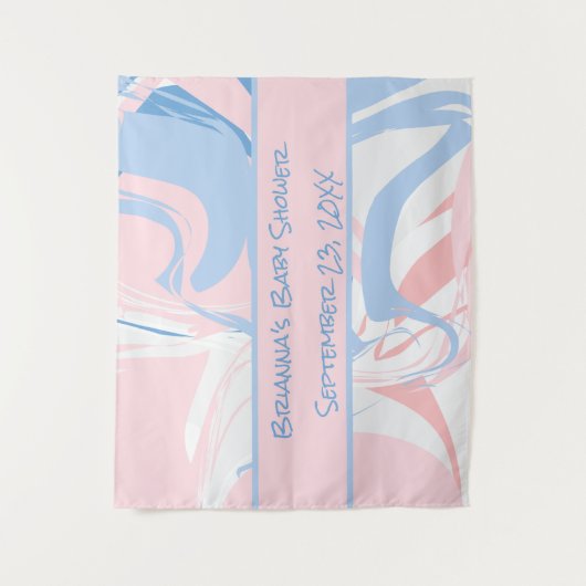 Blauer weißer rosa Marmor Swirl Babydusche Wandteppich (Vorderseite)