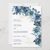 Blauer weißer Rustikaler Hochzeitsempfang Einladung (Vorderseite)