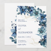 Blauer weißer Rustikaler Hochzeitsempfang Einladung (Vorne/Hinten)