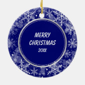 Blauer weißer Schneeflocken Malteser Hund Weihnach Keramik Ornament (Hinten)