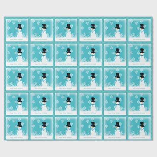 Blauer weißer Schneemann Winterschneeflocken Geschenkpapier (Flach)