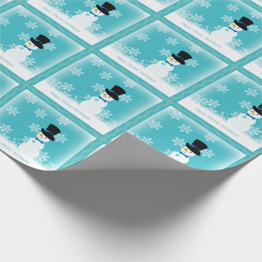 Blauer weißer Schneemann Winterschneeflocken Geschenkpapier (Ecke)