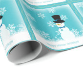 Blauer weißer Schneemann Winterschneeflocken Geschenkpapier (Rolleneckpunkt)