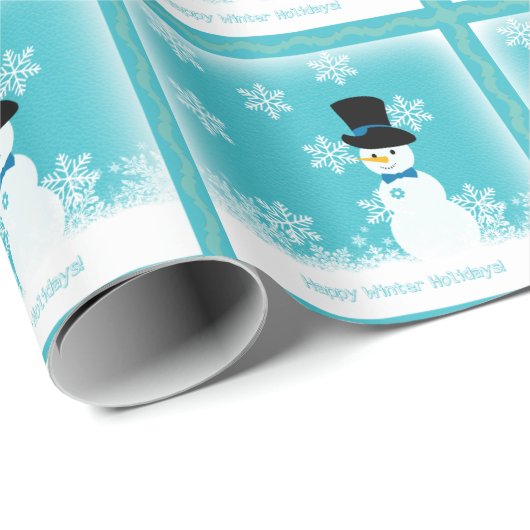 Blauer weißer Schneemann Winterschneeflocken Geschenkpapier (Rolleneckpunkt)