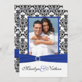 Blauer, weißer, schwarzer Damast Foto Einladung Ho (Vorne/Hinten)