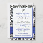 Blauer, weißer, schwarzer Damast Foto Einladung Ho (Rückseite)