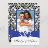 Blauer, weißer, schwarzer Damast Foto Einladung Ho (Vorne/Hinten)