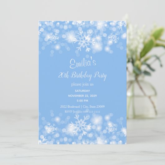 Blauer Weißer Sparkle zum Geburtstag Einladung (Stehend Vorderseite)