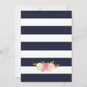 Blauer weißer Streifen Blush Pink Bläserblütenhoch Einladung (Rückseite)