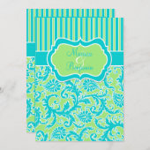 Blauer, weißer Streifen Damask Einladung (Vorne/Hinten)