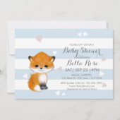 Blauer weißer Streifen Herzfuchs Kinderdusche Einl Einladung (Vorderseite)