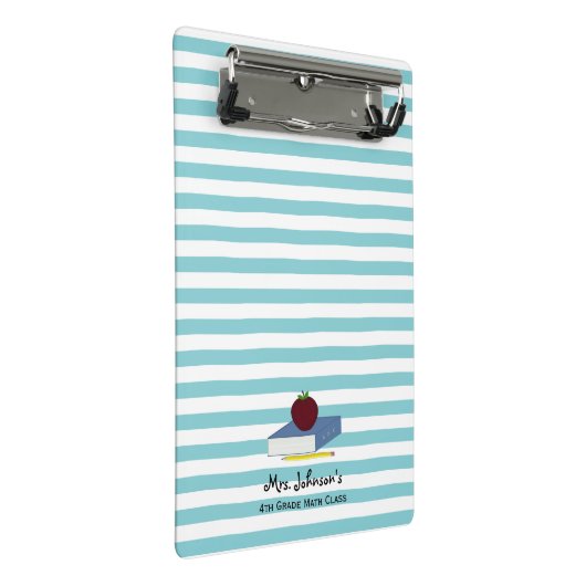 Blauer weißer Streifen Lehrer-Apples Mini Klemmbrett (Schrägansicht)