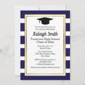 Blauer weißer Streifen mit Graduierungskappen-Part Einladung (Vorderseite)