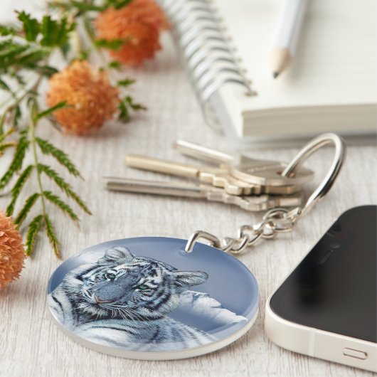 Blauer weißer Tiger Schlüsselanhänger (Vorderseite rechts)