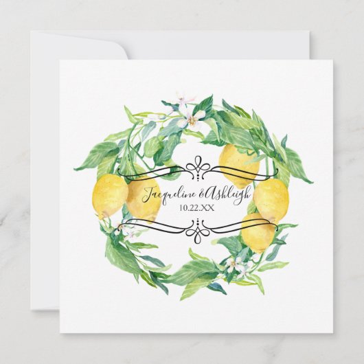 Blauer weißer Tile Zitronenblume Zitrusfrüchte Rus Einladung (Rückseite)