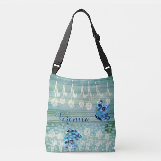 Blauer Weißer Tulips Schmetterlinge Tasche (Vorderseite)