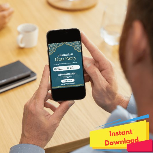 Blauer, weißer und goldener Ramadan Iftar Einladun Einladung