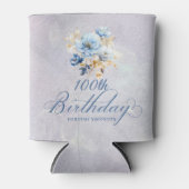 Blauer Weißer Wasserfarben Blütenblume 100. Geburt Dosenkühler (Vorderseite)