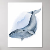Blauer Weißer Watercolor Baleen Humpback Whale Poster (Vorne)