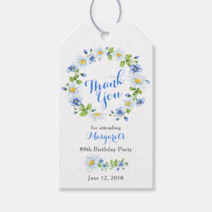 Blauer weißes Gänseblümchen-Blumen80. Geburtsta Geschenkanhänger