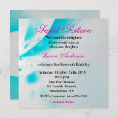 Blauer Weißrosa Moderne Flora Abstrakt Süße 16. Einladung (Vorne/Hinten)