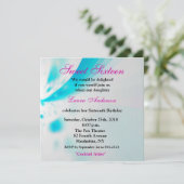 Blauer Weißrosa Moderne Flora Abstrakt Süße 16. Einladung (Stehend Vorderseite)