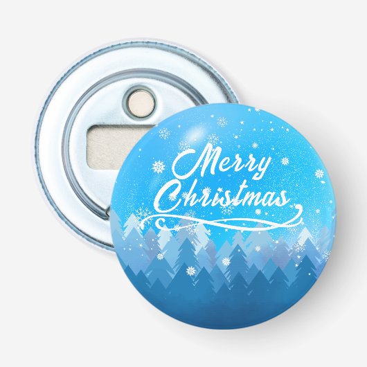 Blauer Weißschnee Friedlicher Wald Frohe Weihnacht Flaschenöffner (Vorderseite)